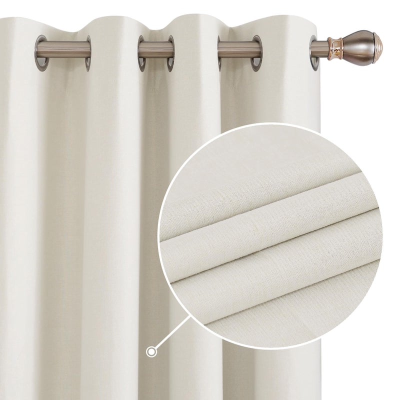 Deconovo Linen-Look 100% Blackout Curtains, Thermal Insulated Grommet Coating Drapes for Bedroom & Living Room, Cream 52W x 45L 2 Panels - Image 2